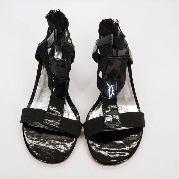 Lane Bryant Womens T Strap Wedge Sandals Cork Midsole‎ Zip Strappy Black 9W - Picture 3 of 10